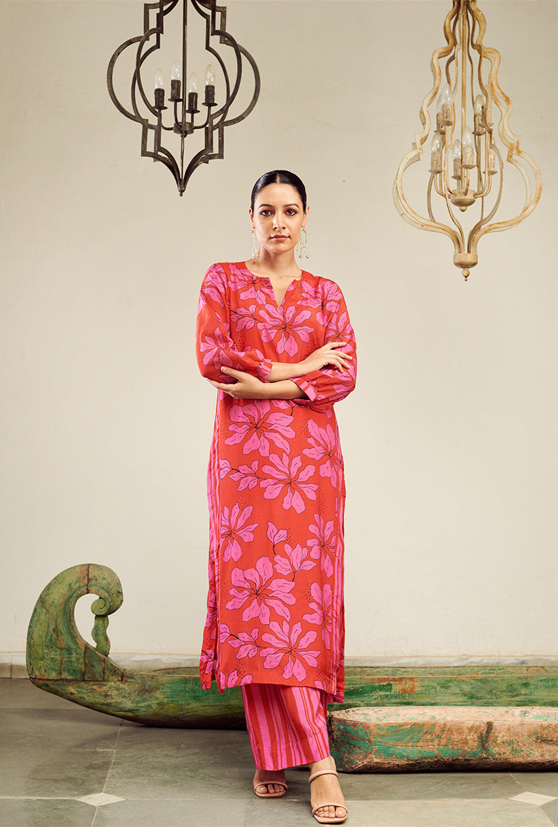 Hot pink Digital Printed Summer Wishlist Kurta Set