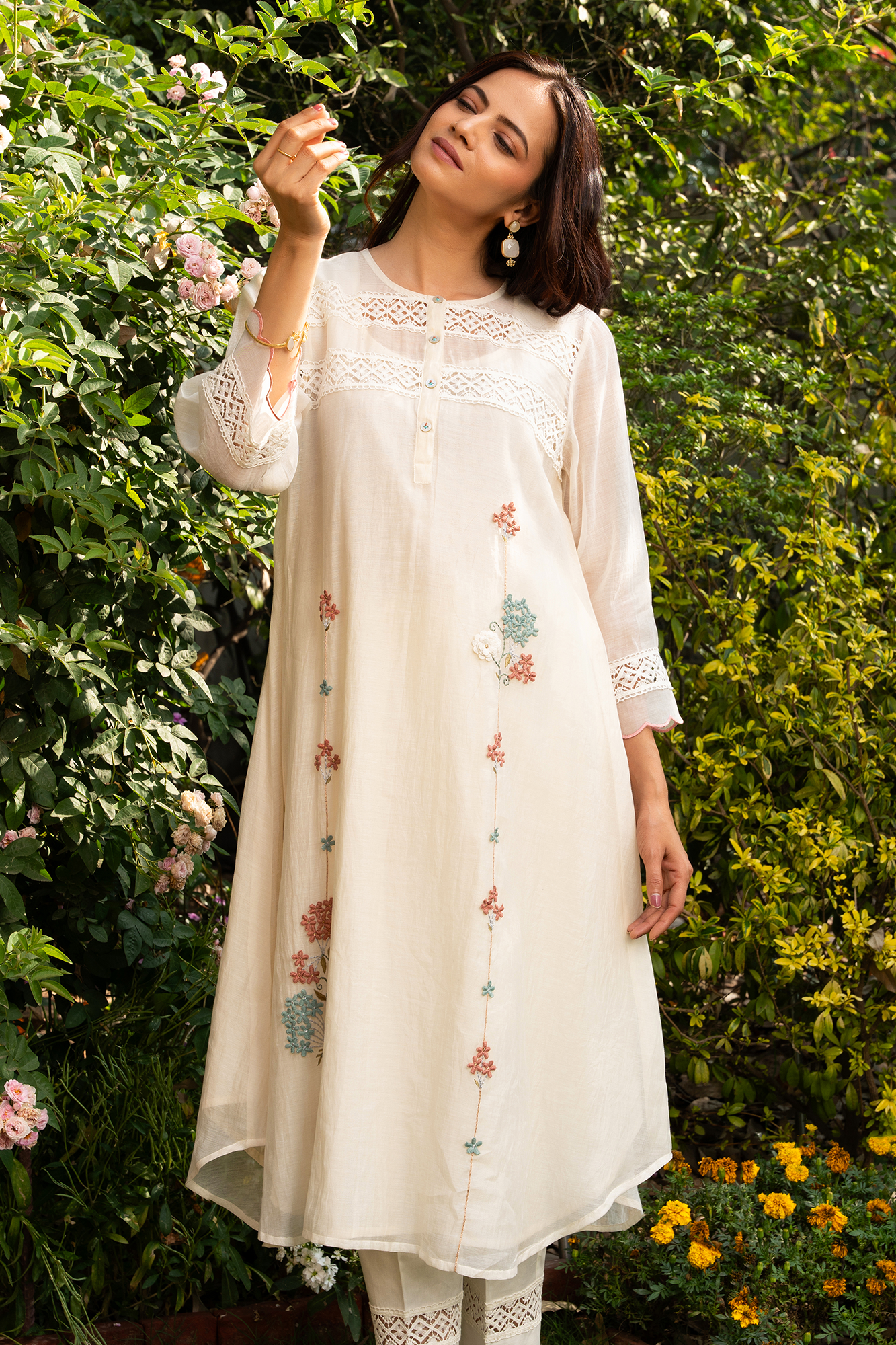 Off-White A Line Chanderi Kiki Kurta Set
