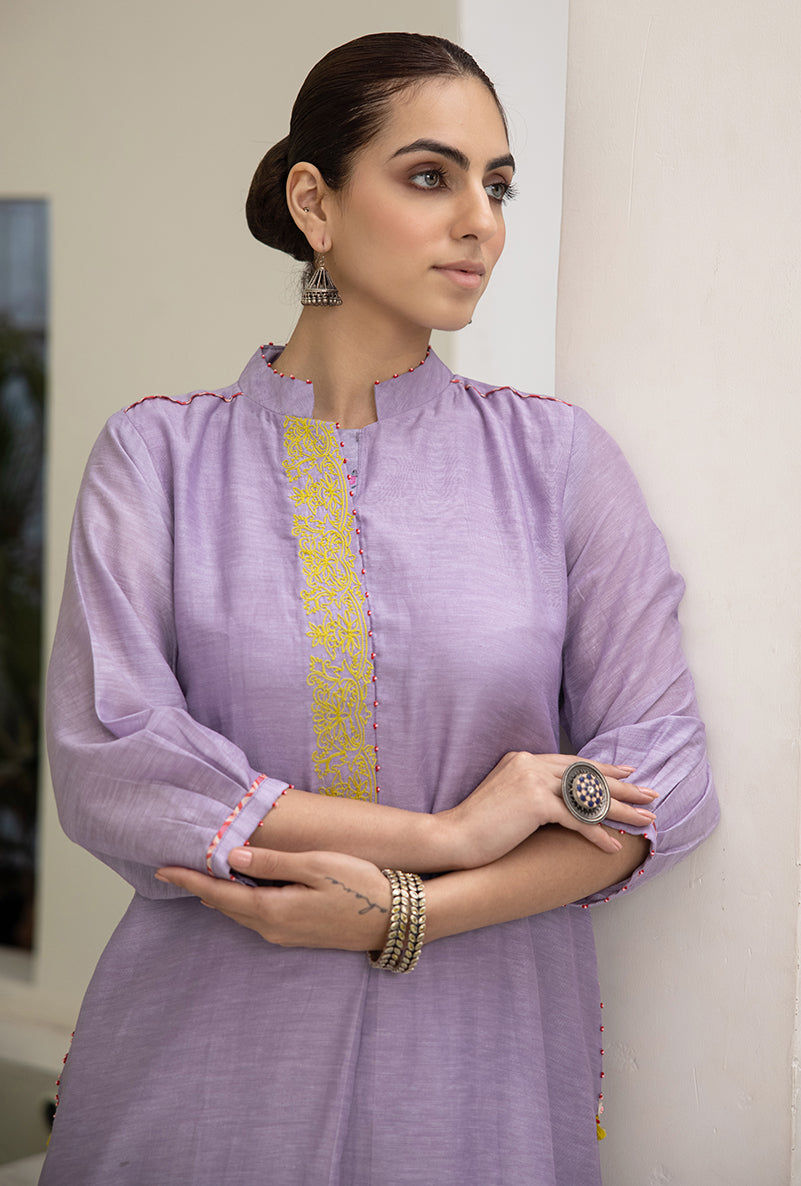 Lilac High Low Collar Reyah Kurta Set