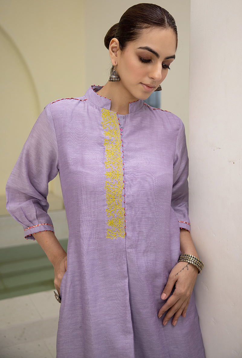 Lilac High Low Collar Reyah Kurta Set