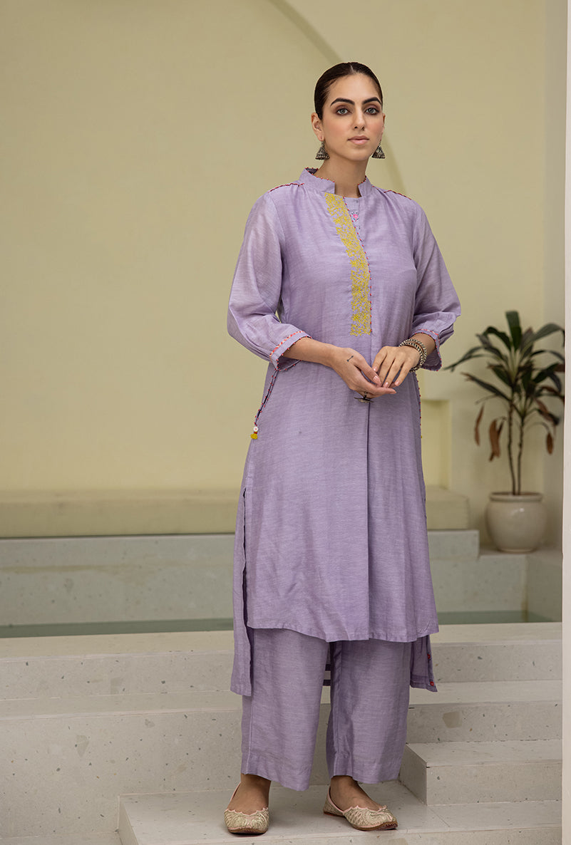 Lilac High Low Collar Reyah Kurta Set