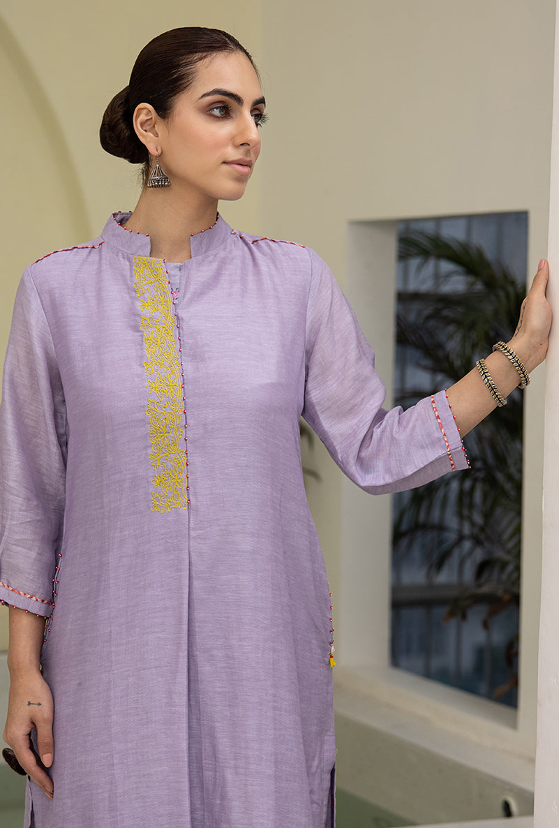 Lilac High Low Collar Reyah Kurta Set