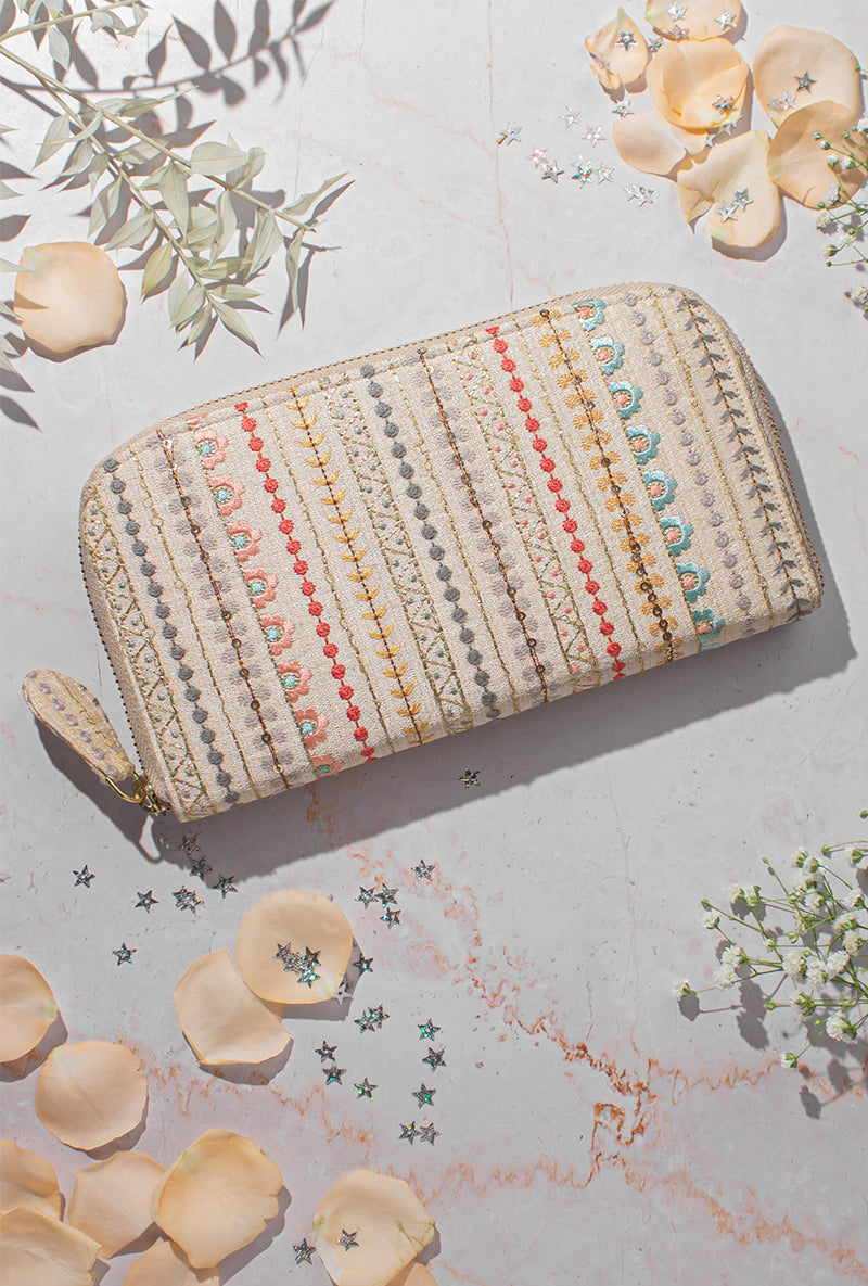 Cream Linea Embroidered Wallet