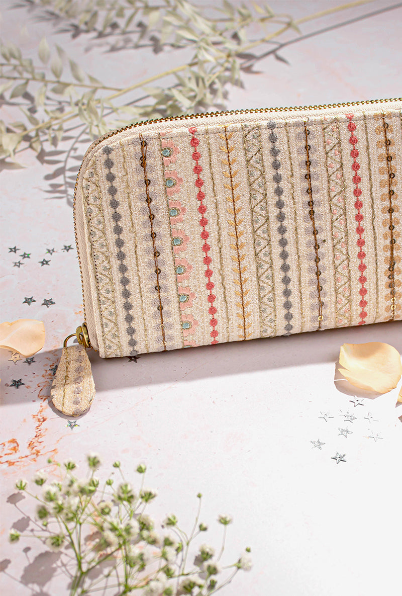 Cream Linea Embroidered Wallet