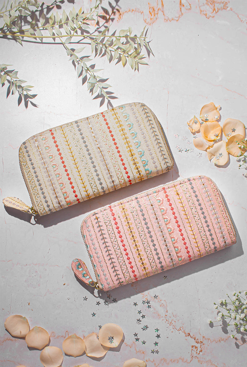 Cream Linea Embroidered Wallet