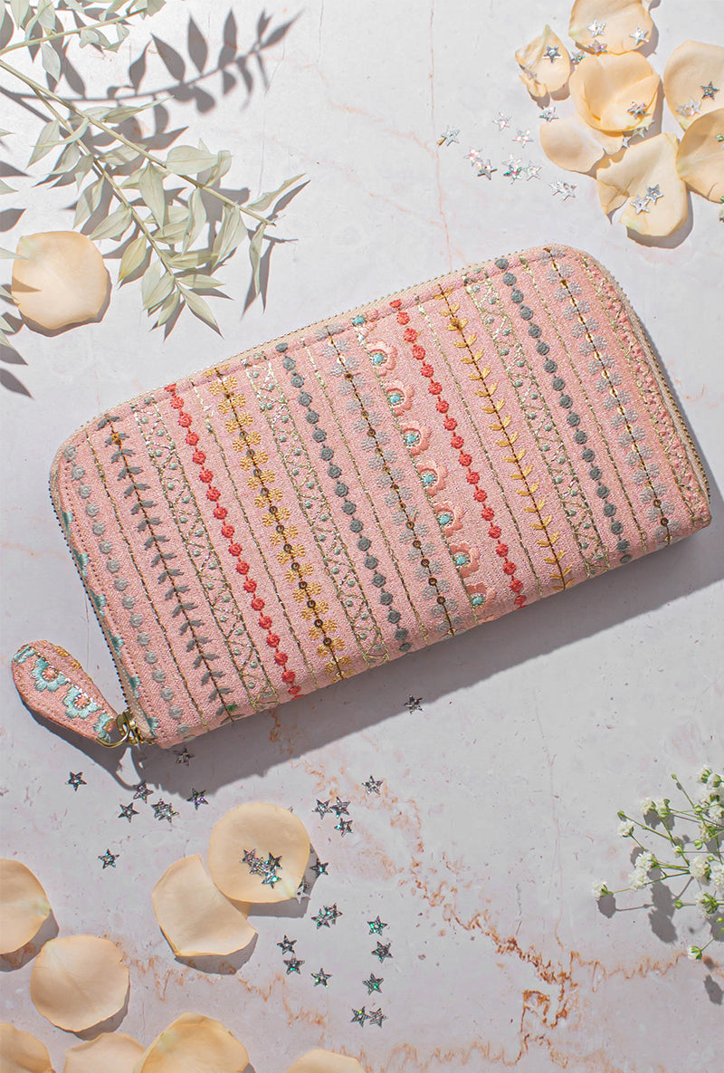 Peach Linea Embroidered Wallet