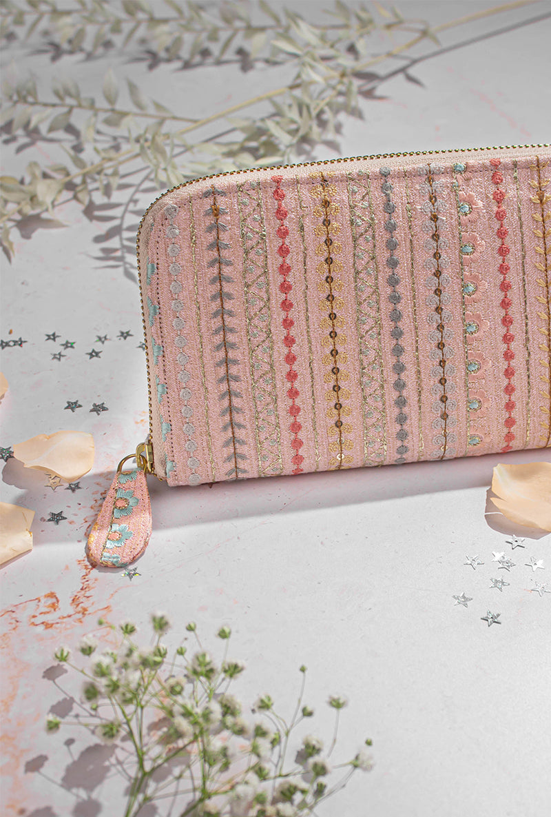 Peach Linea Embroidered Wallet