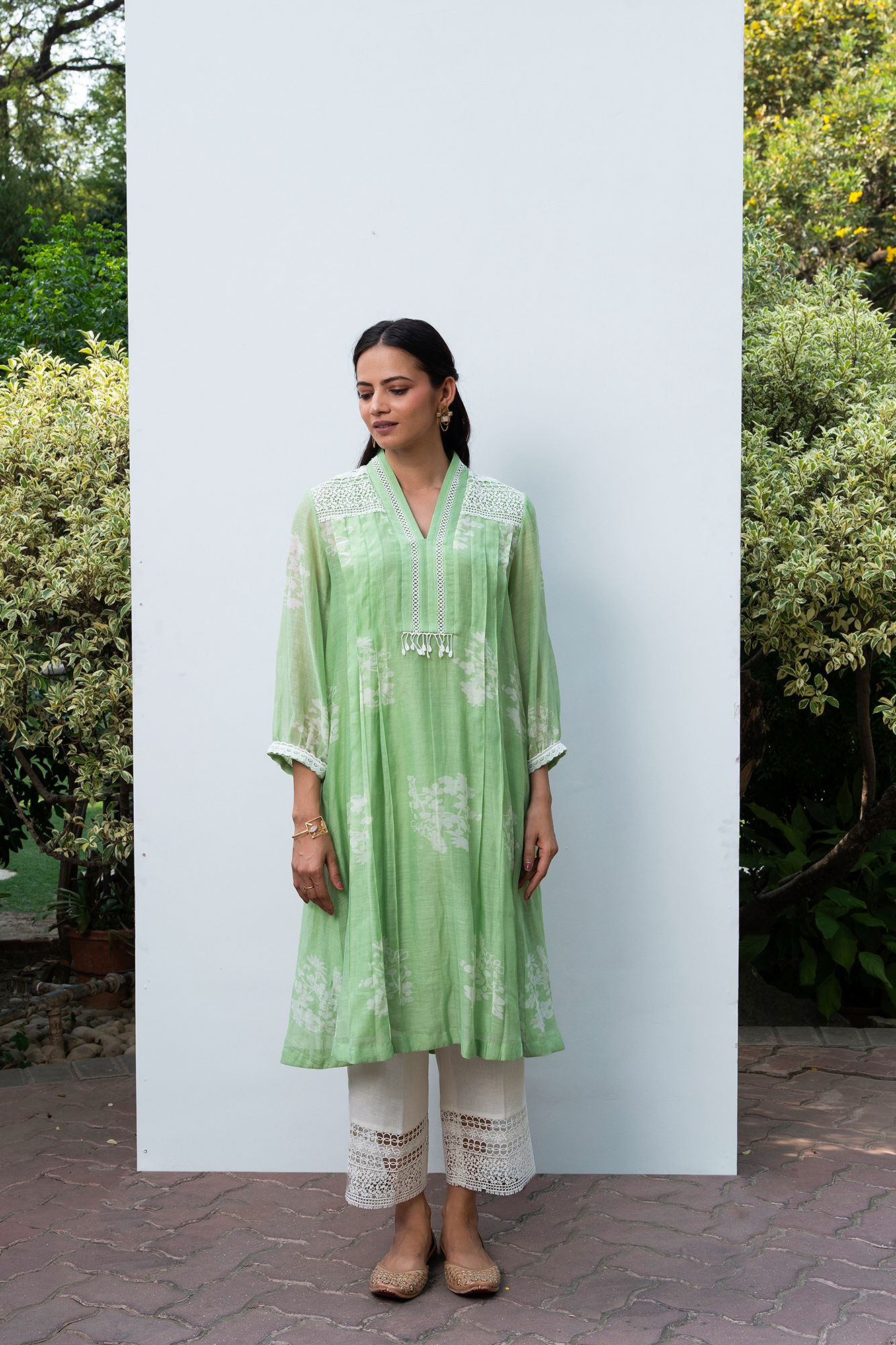 Apple Green Pleated Chanderi Kiki Kurta