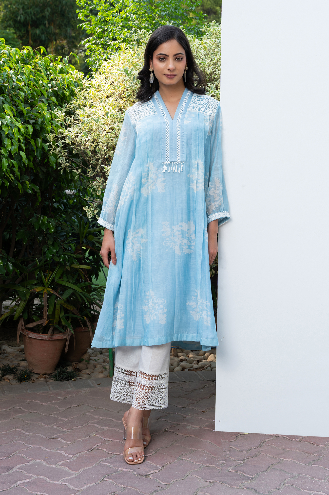 Powder Blue Pleated Chanderi Kiki Kurta Set