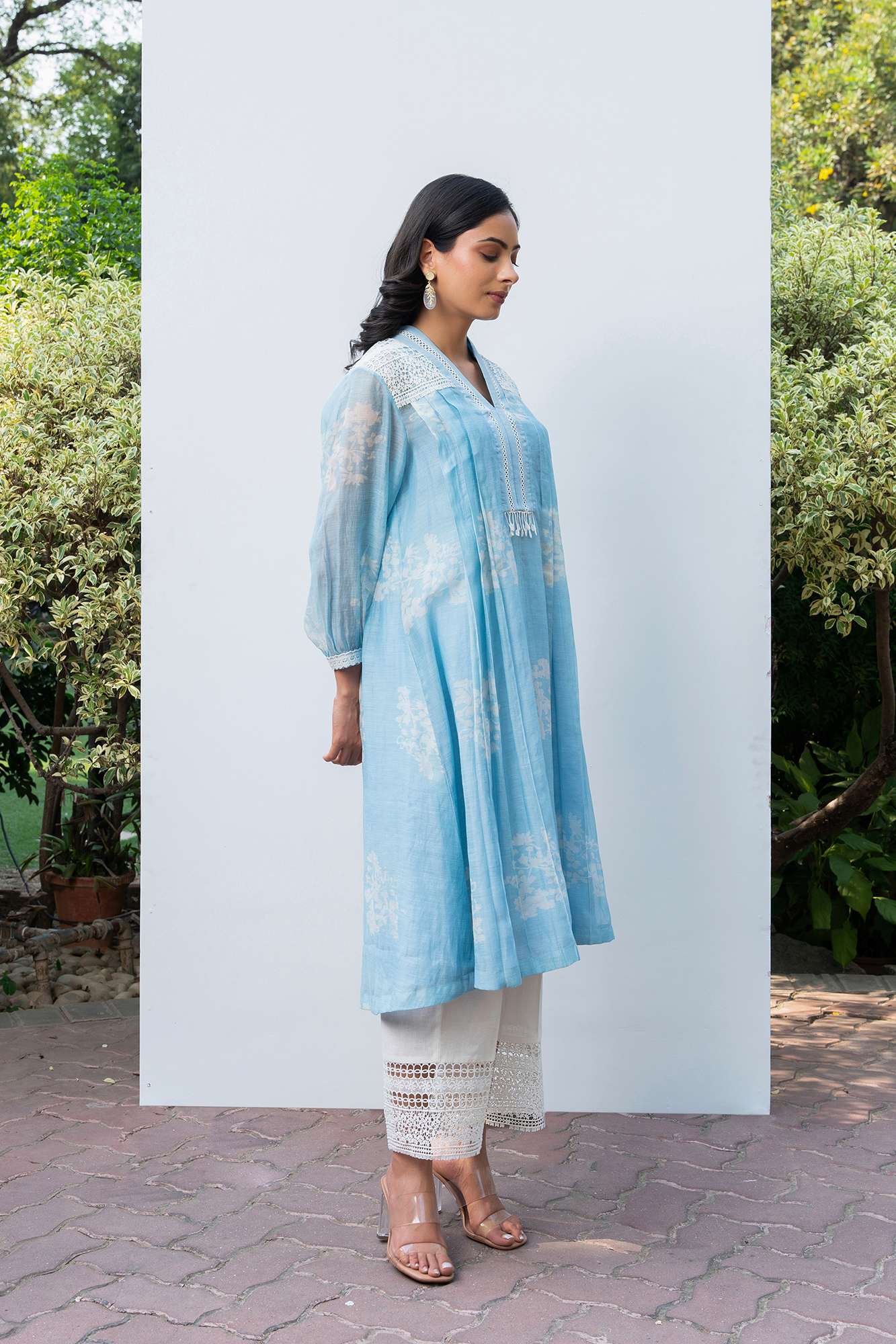Powder Blue Pleated Chanderi Kiki Kurta Set