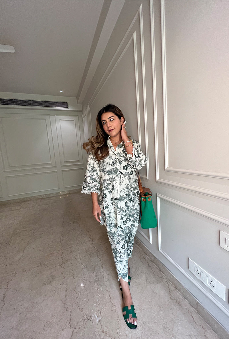 Meghna Pahwa In Green French Print Daisy Co-ord Set