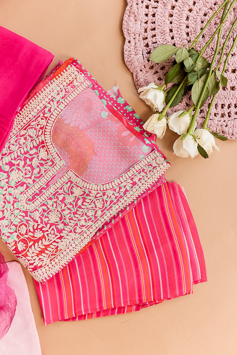 All Over Digital Print Thread Embroidery Unstiched Suit Set
