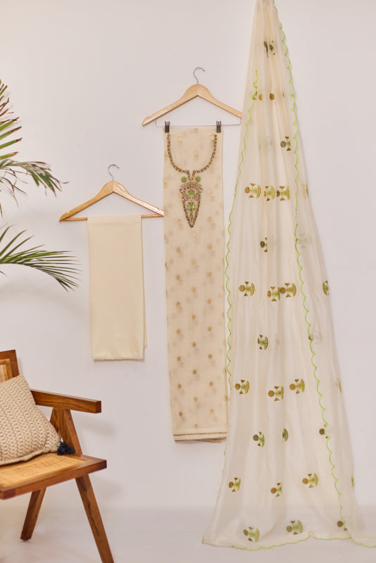 Zari And Dabka Embroidered Yoke Unstitched Suit Set