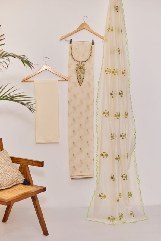 Zari And Dabka Embroidered Yoke Unstitched Suit Set