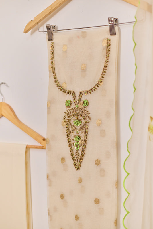 Zari And Dabka Embroidered Yoke Unstitched Suit Set