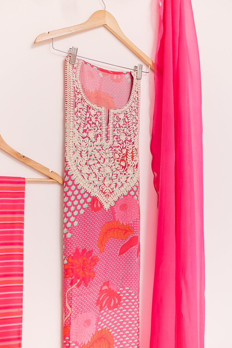 All Over Digital Print Thread Embroidery Unstiched Suit Set