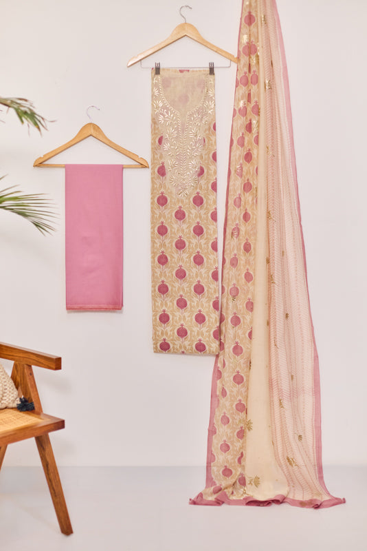 Block Print Foil Embroidery Unstitched Suit Set