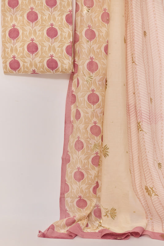 Block Print Foil Embroidery Unstitched Suit Set