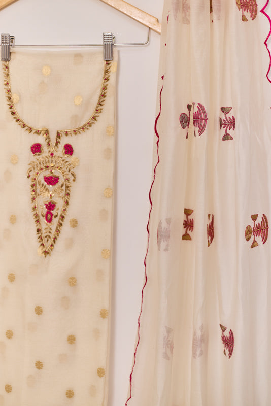 Zari And Dabka Embroidered Yoke Unstitched Suit Set