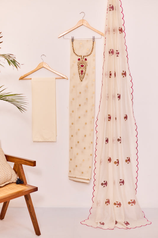 Zari And Dabka Embroidered Yoke Unstitched Suit Set