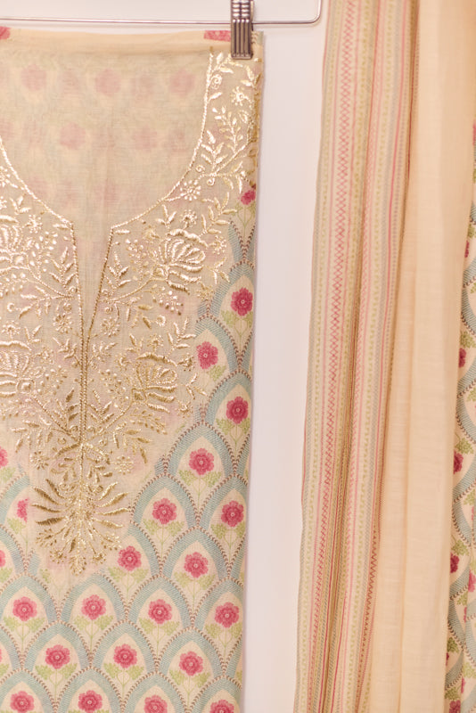 Block Print Foil Embroidery Unstitched Suit Set