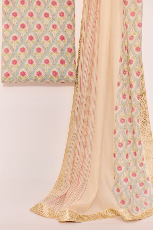 Block Print Foil Embroidery Unstitched Suit Set