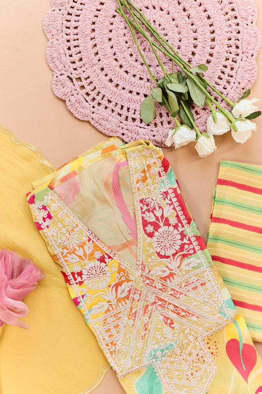 All Over Digital Print Thread Embroidery Unstiched Suit Set
