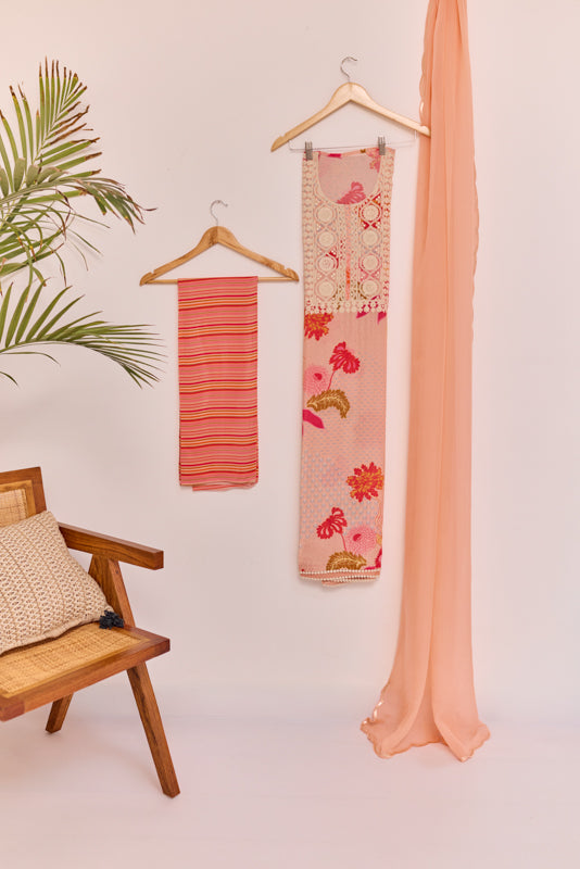 All Over Digital Print Thread Embroidery Unstiched Suit Set