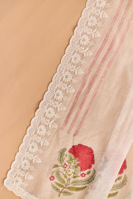 Block Print Thread and Zari Embroidered Unstitched Suit Set