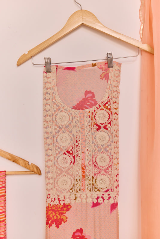 All Over Digital Print Thread Embroidery Unstiched Suit Set
