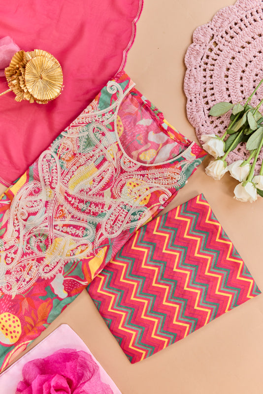 All Over Digital Print Thread Embroidery Unstiched Suit Set