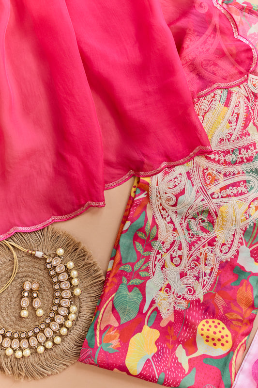 All Over Digital Print Thread Embroidery Unstiched Suit Set