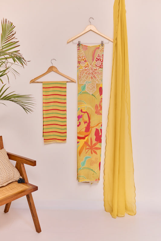 All Over Digital Print Thread Embroidery Unstiched Suit Set