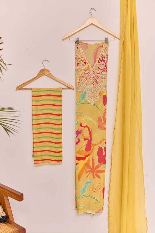 All Over Digital Print Thread Embroidery Unstiched Suit Set