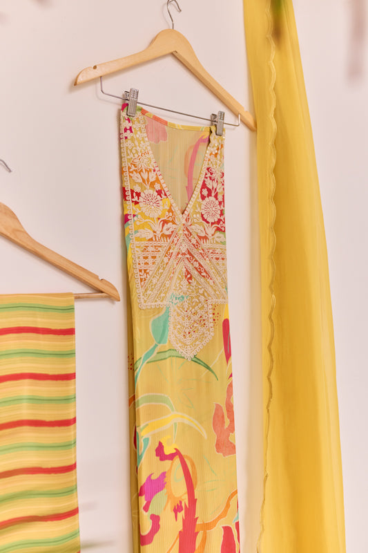 All Over Digital Print Thread Embroidery Unstiched Suit Set