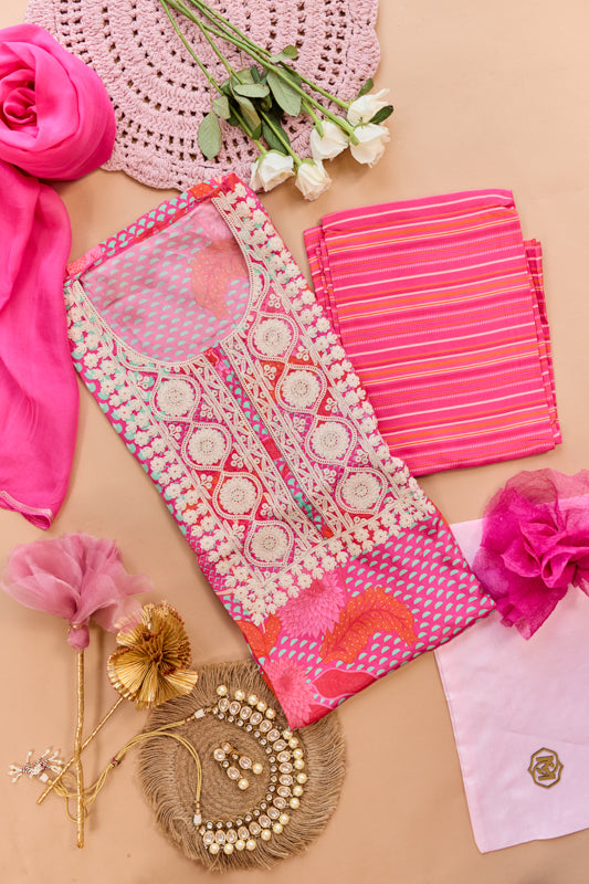 All Over Digital Print Thread Embroidery Unstiched Suit Set