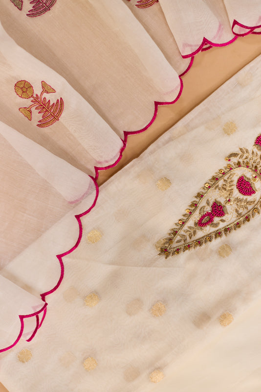 Zari And Dabka Embroidered Yoke Unstitched Suit Set