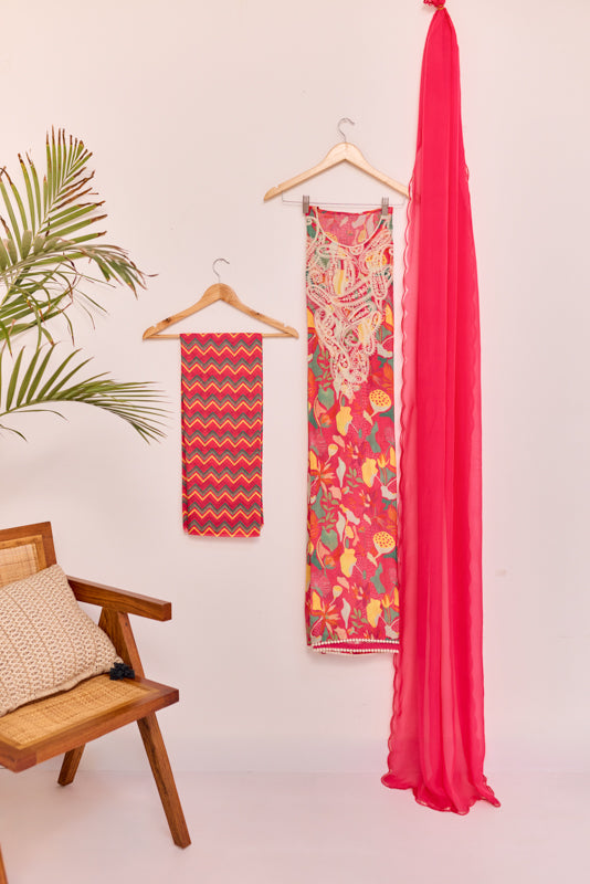 All Over Digital Print Thread Embroidery Unstiched Suit Set