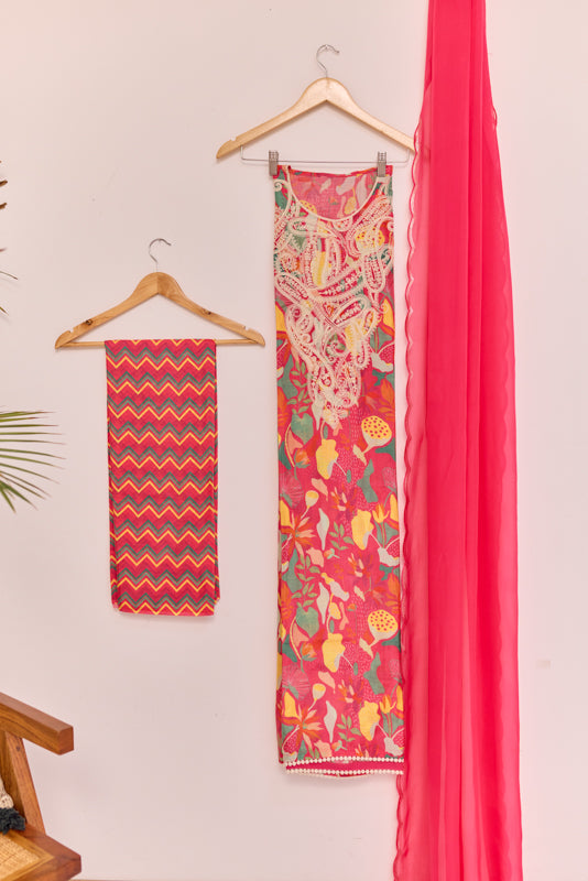 All Over Digital Print Thread Embroidery Unstiched Suit Set