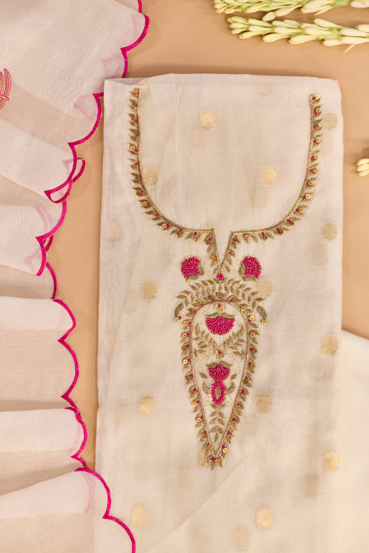 Zari And Dabka Embroidered Yoke Unstitched Suit Set