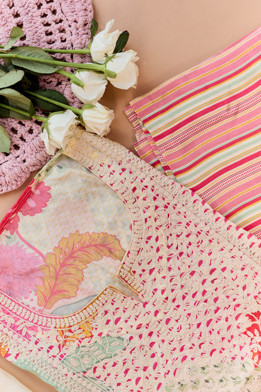 All Over Digital Print Thread Embroidery Unstiched Suit Set