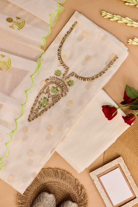 Zari And Dabka Embroidered Yoke Unstitched Suit Set