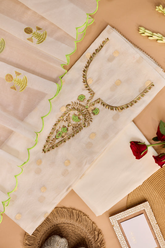 Zari And Dabka Embroidered Yoke Unstitched Suit Set