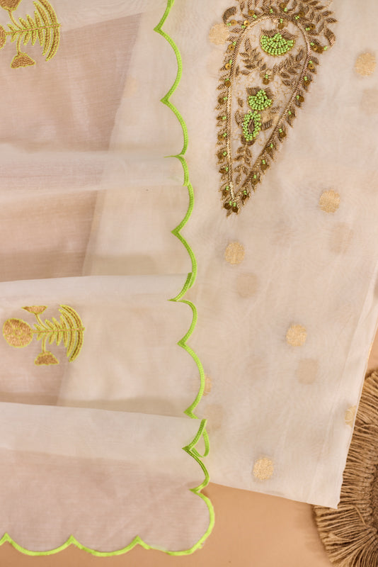 Zari And Dabka Embroidered Yoke Unstitched Suit Set