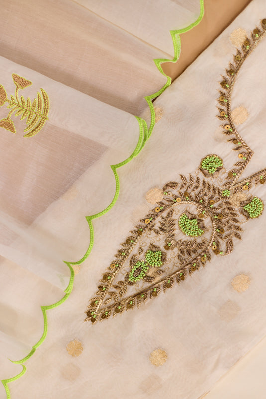 Zari And Dabka Embroidered Yoke Unstitched Suit Set