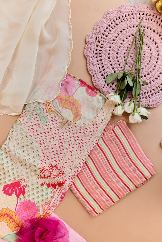 All Over Digital Print Thread Embroidery Unstiched Suit Set