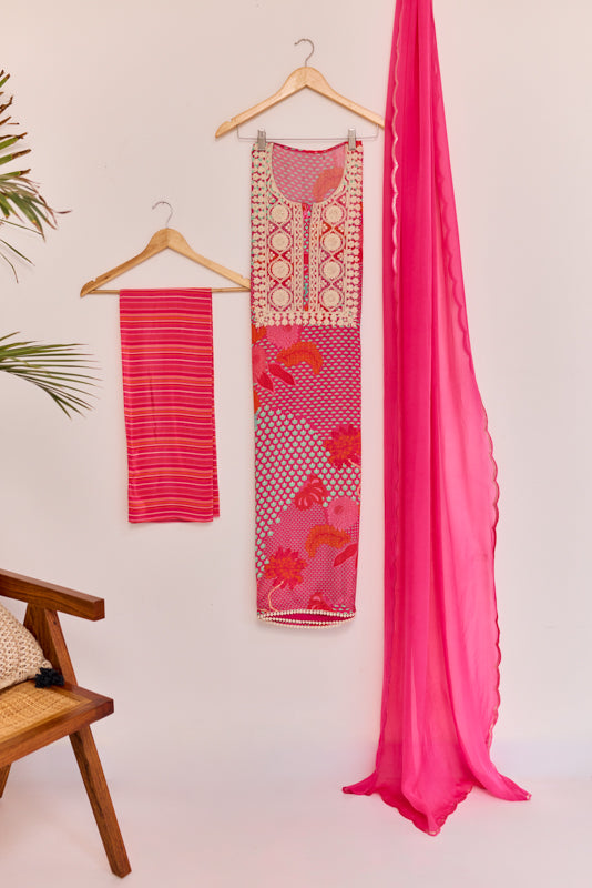 All Over Digital Print Thread Embroidery Unstiched Suit Set