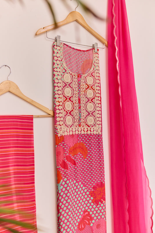All Over Digital Print Thread Embroidery Unstiched Suit Set