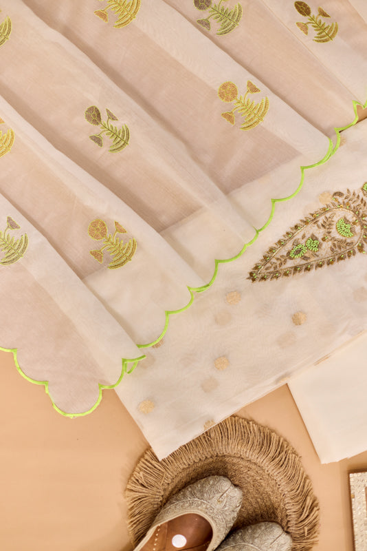 Zari And Dabka Embroidered Yoke Unstitched Suit Set