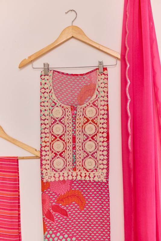 All Over Digital Print Thread Embroidery Unstiched Suit Set